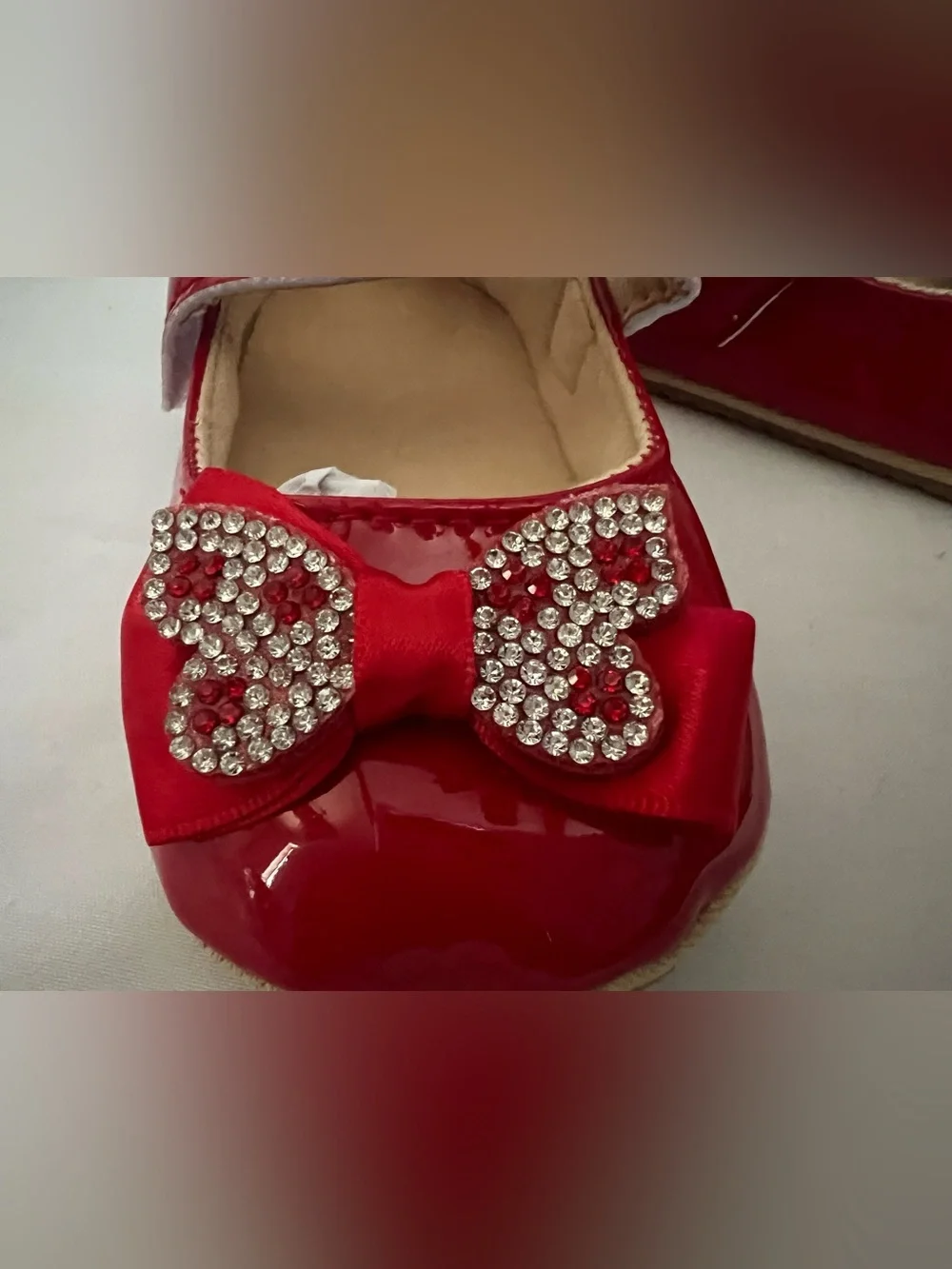 Girls Red Patent Mary Jane Shoes with Jewel Bow